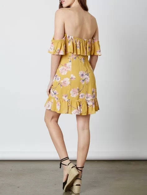 Cotton Candy LA - Love or Lust Off The Shoulder Floral Dress in Honey