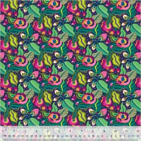 Cotton Fabric CAMILLIA INDIGO from BOTANICA Collection, Windham Fabrics, 54015-3