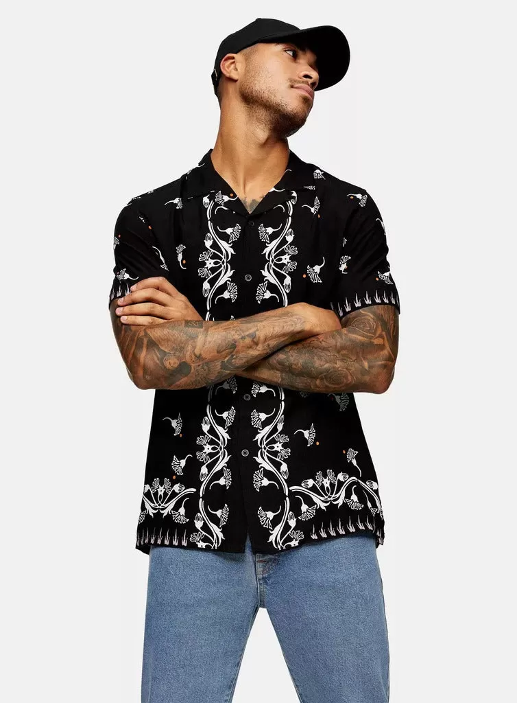 Crocodile print black half sleeve shirt for men