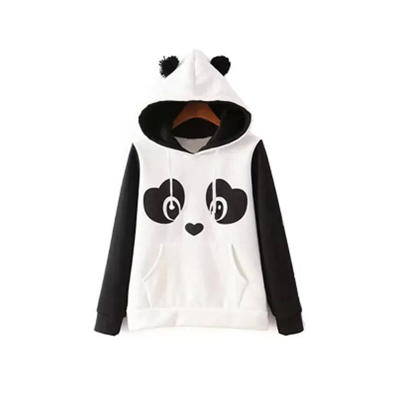 Cute Fluffy Fur Animal Ear Graphic Panda Hoodie Sweatshirt