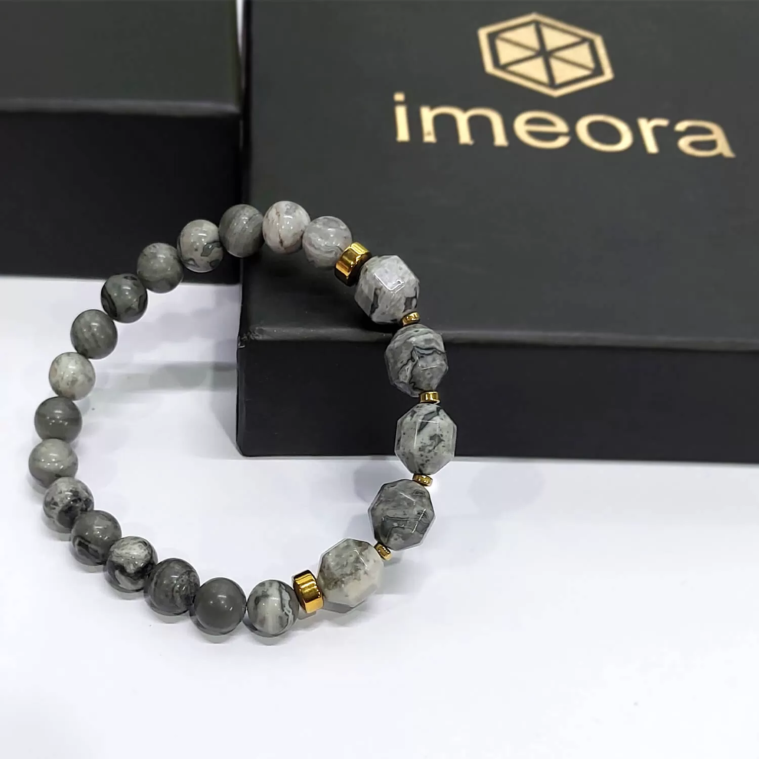 Diamond Cut Map Stone With Golden Hematite Natural Stone Bracelet