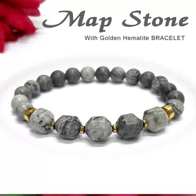 Diamond Cut Map Stone With Golden Hematite Natural Stone Bracelet