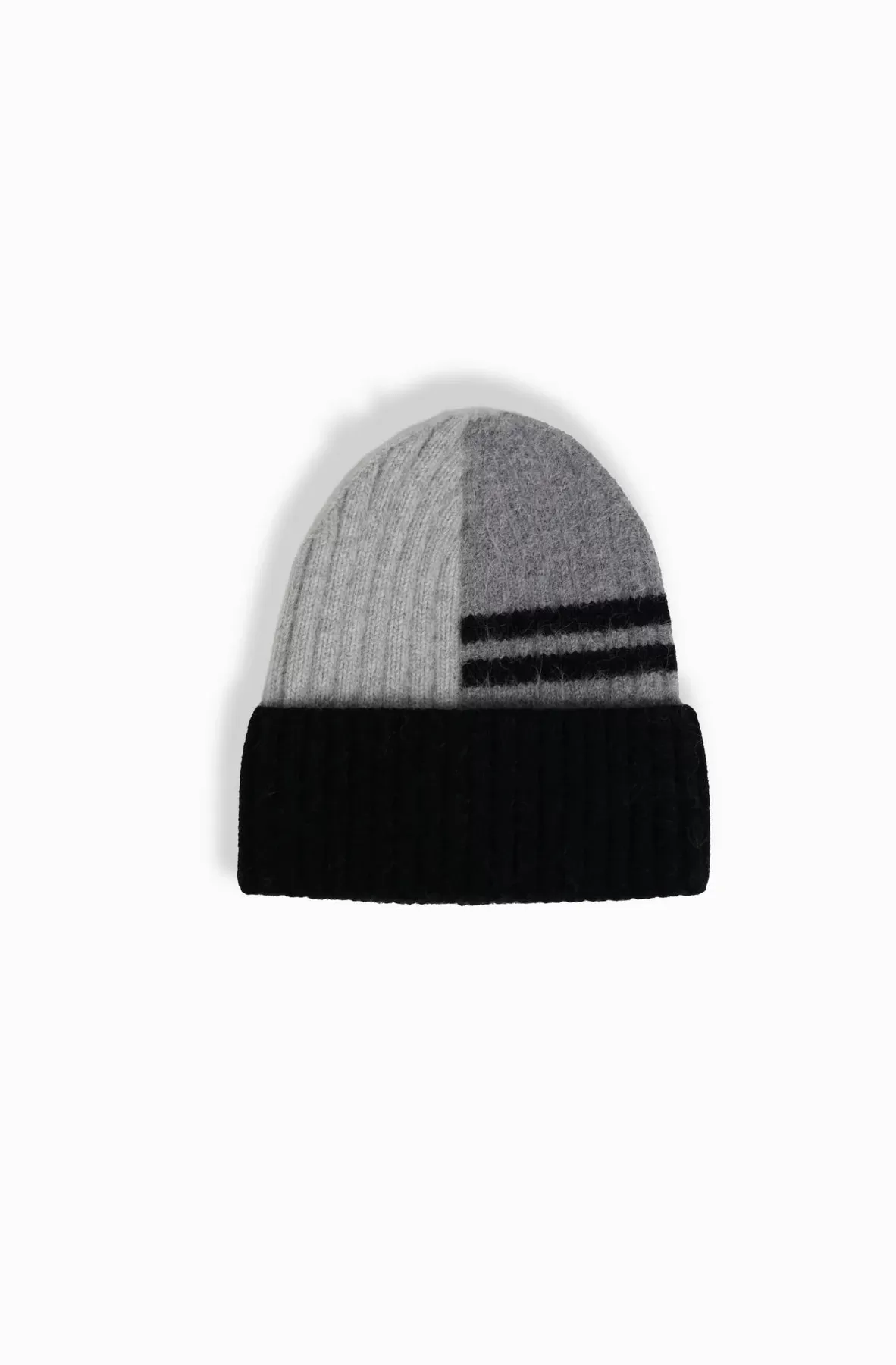 Double Stripe Color Block Beanie | Black