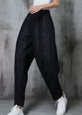 Elegant Black Oversized Patchwork Jacquard Cotton Pants Spring JK1019