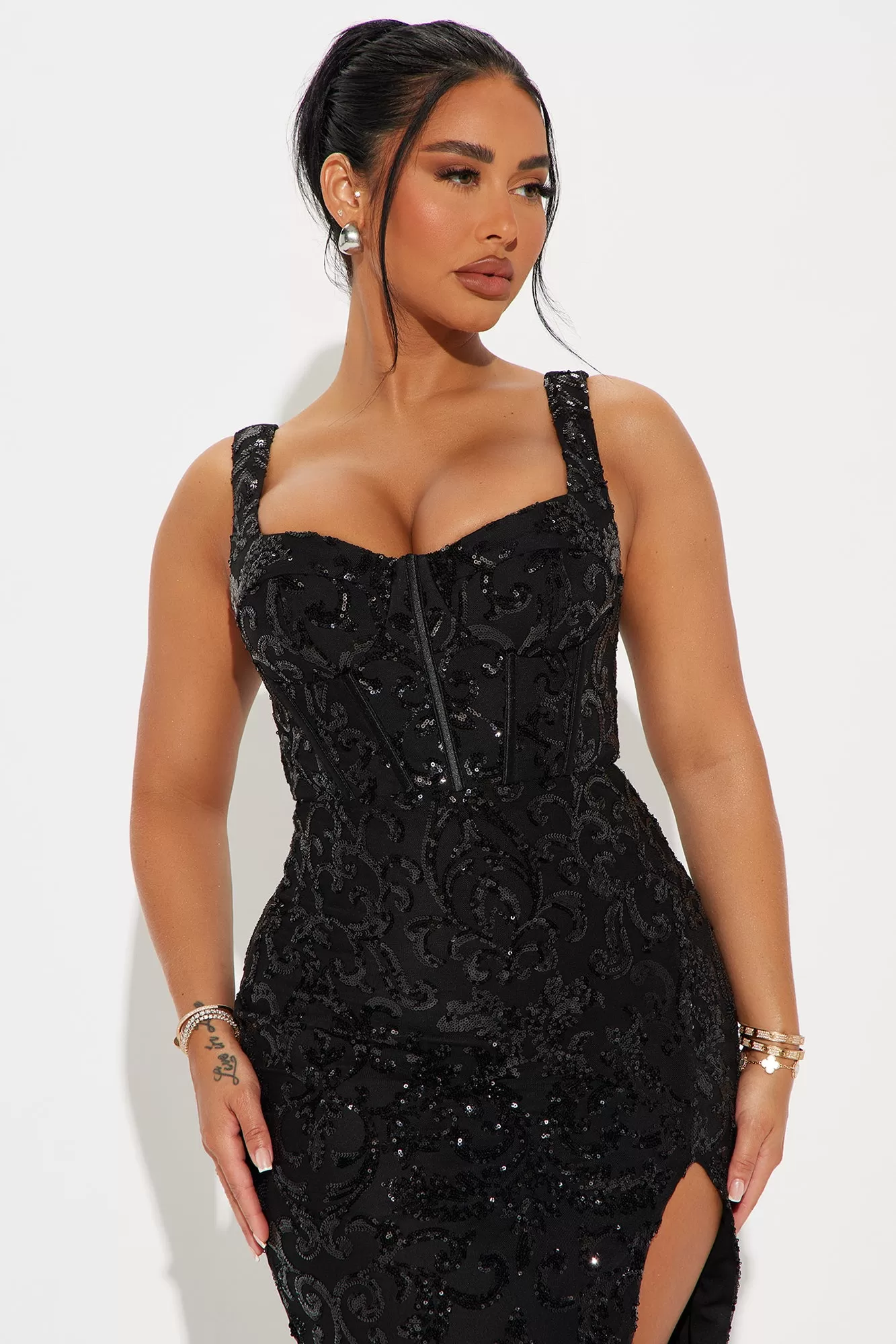 Erin Corset Sequin Gown - Black