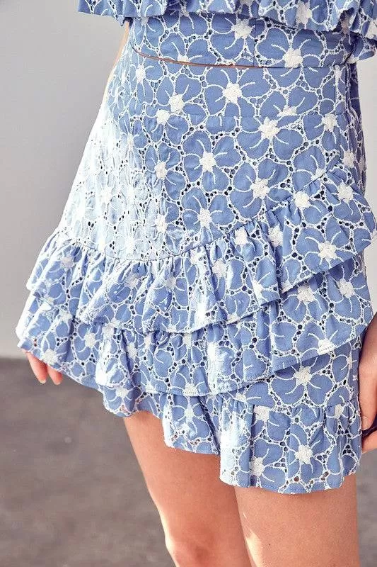 EYELET RUFFLE SKIRT