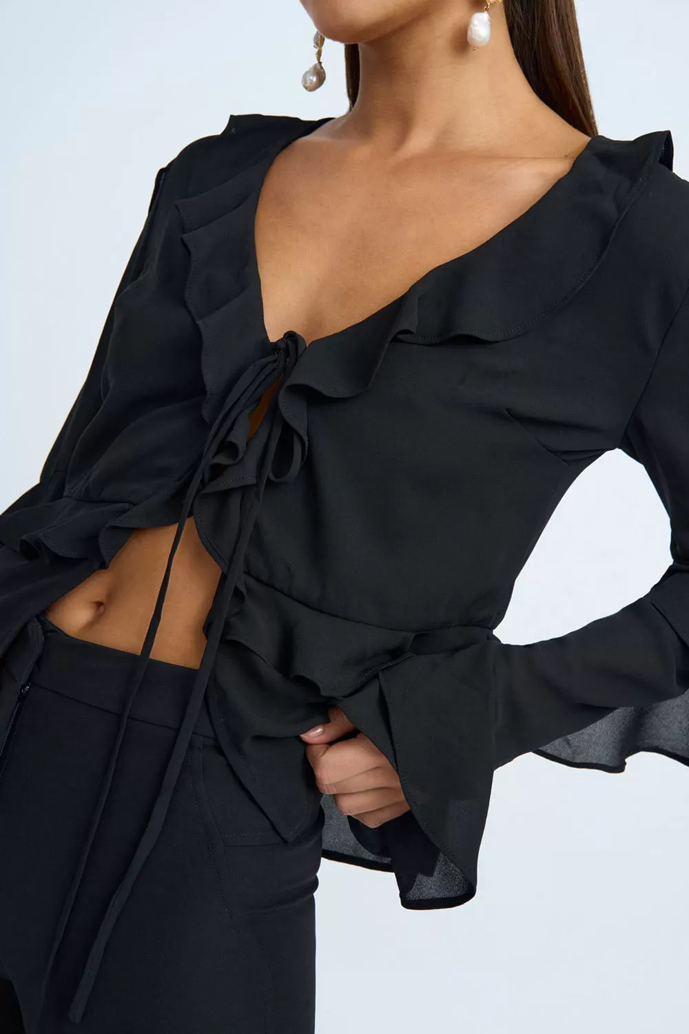 Faye Frill Sleeve Shirt | Final Sale - Black