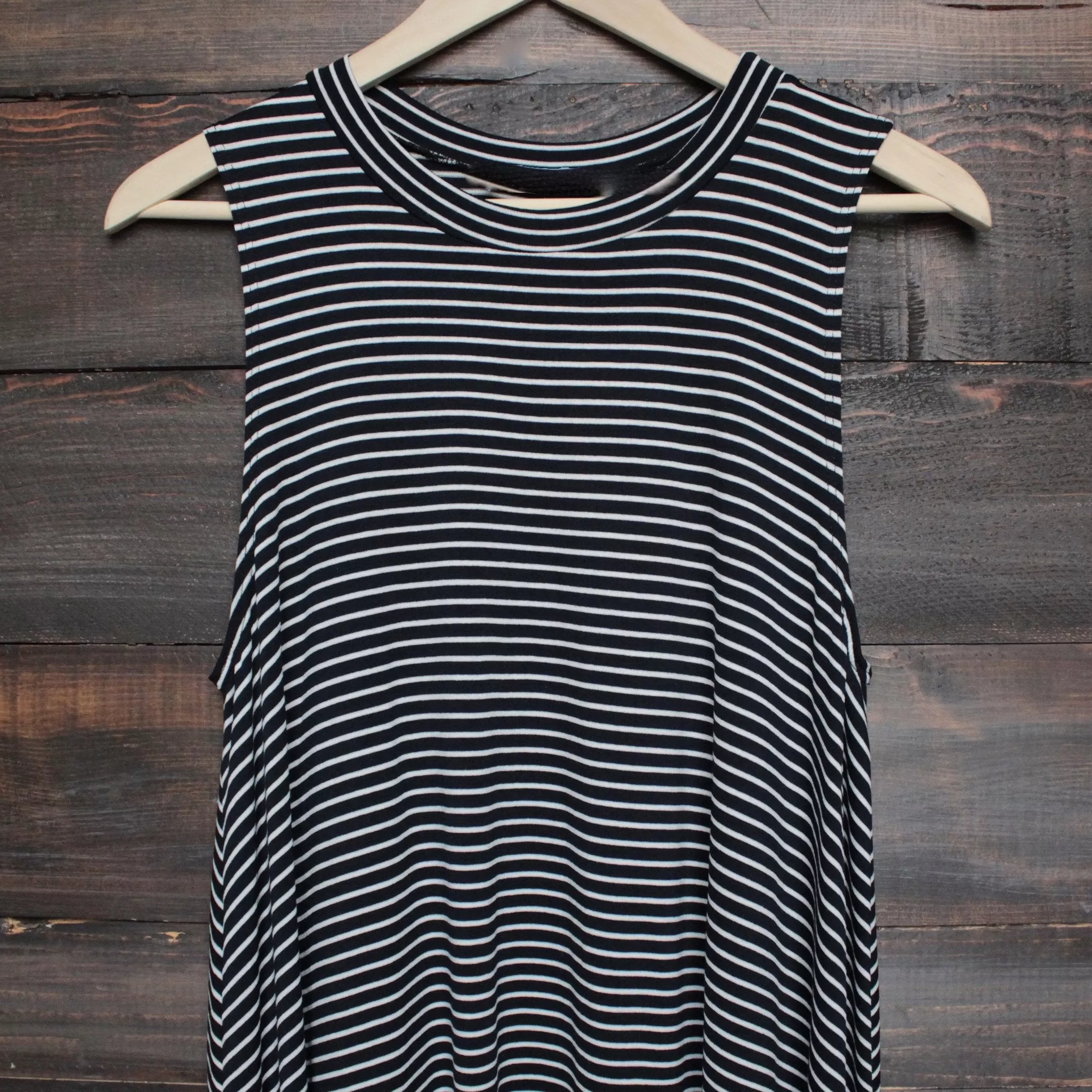 Final Sale - BSIC - Boho Striped Women's Tank Mini Dress in Black