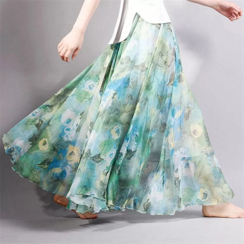 FLOOR LENGTH FLORAL CHIFFON SKIRT