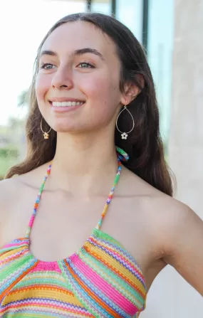 Flower Dangle Teardrop Earrings