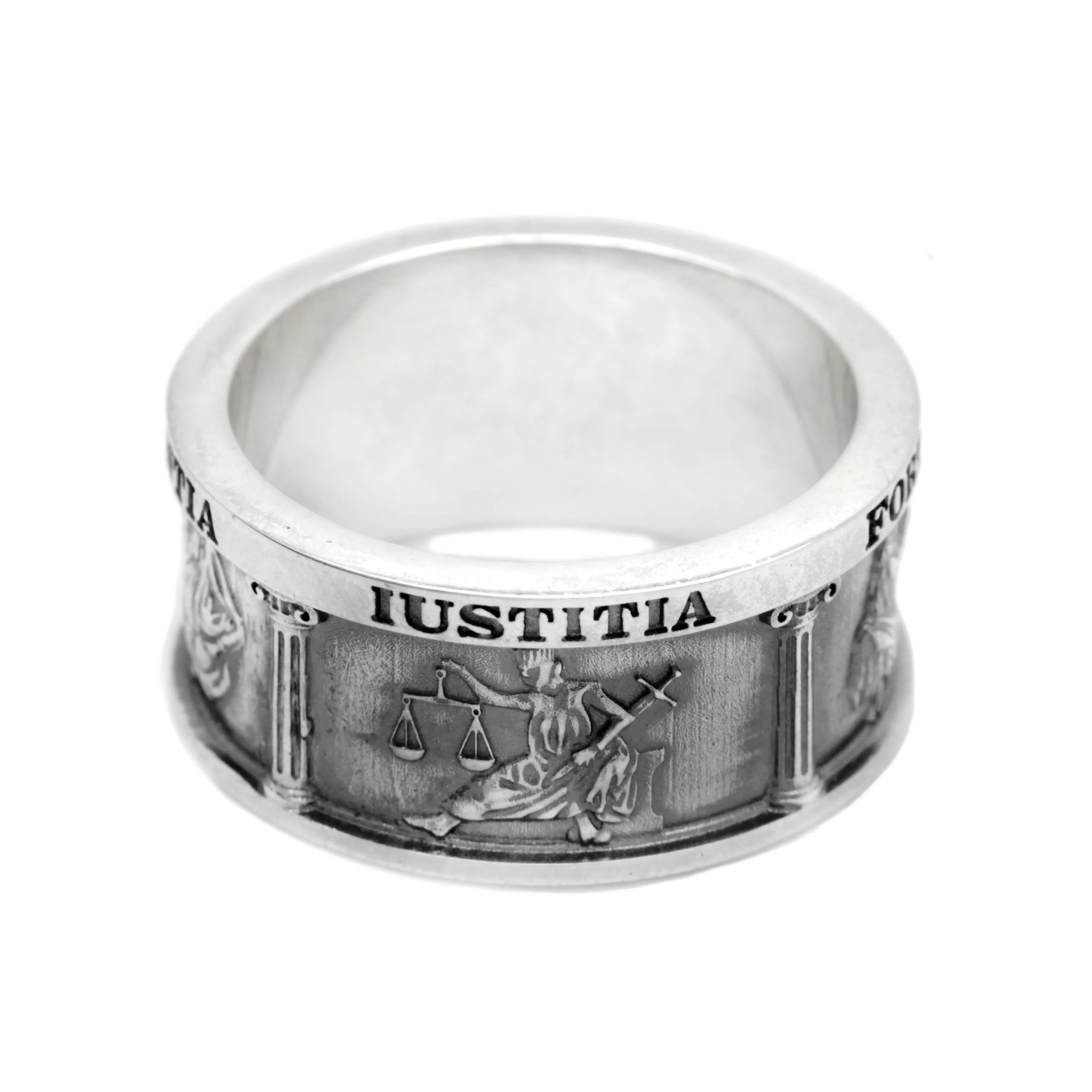 Four Cardinal Virtues, Theological Band Ring, Occult Ring, Lawyer Gift, Sterling Silver Stoic Ring