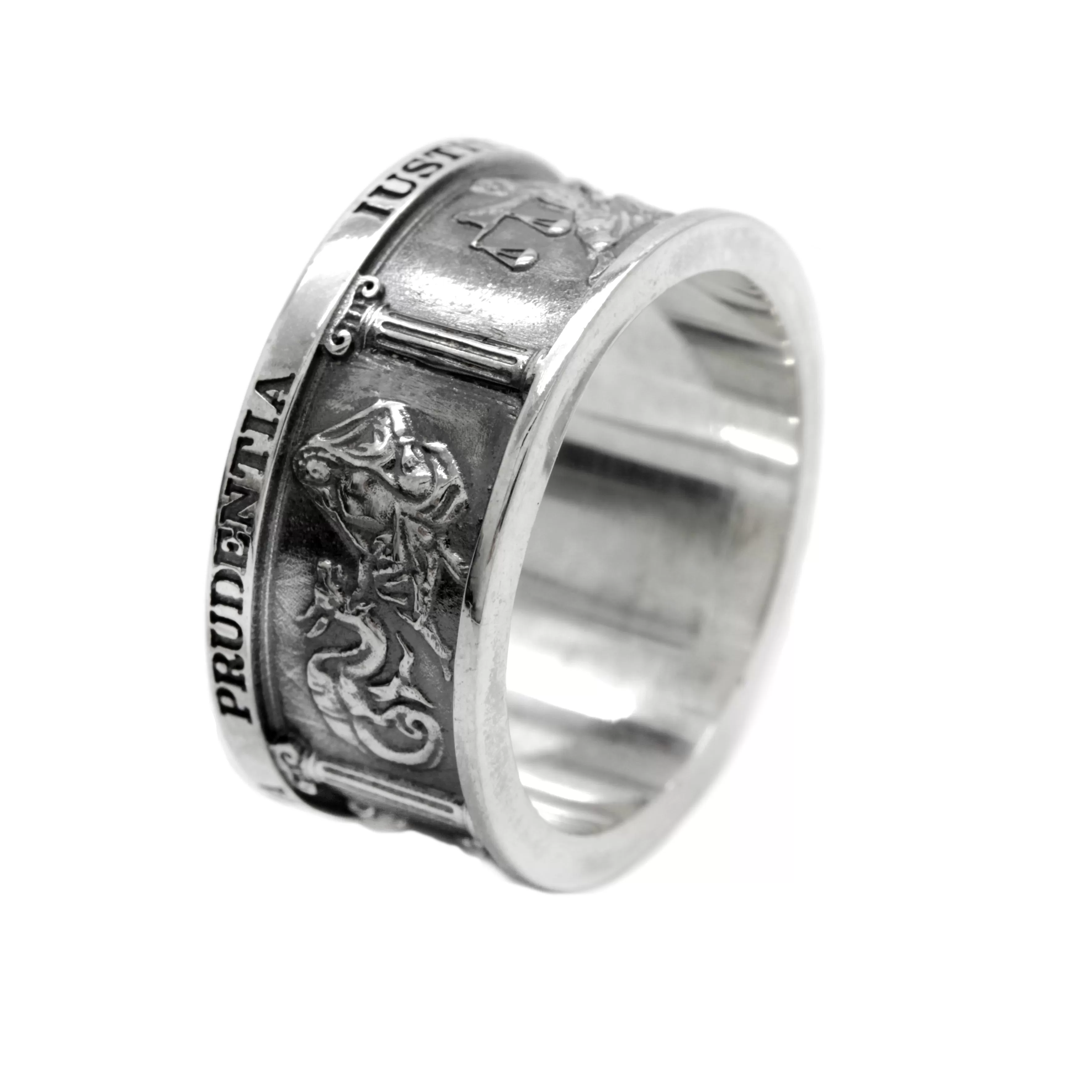 Four Cardinal Virtues, Theological Band Ring, Occult Ring, Lawyer Gift, Sterling Silver Stoic Ring