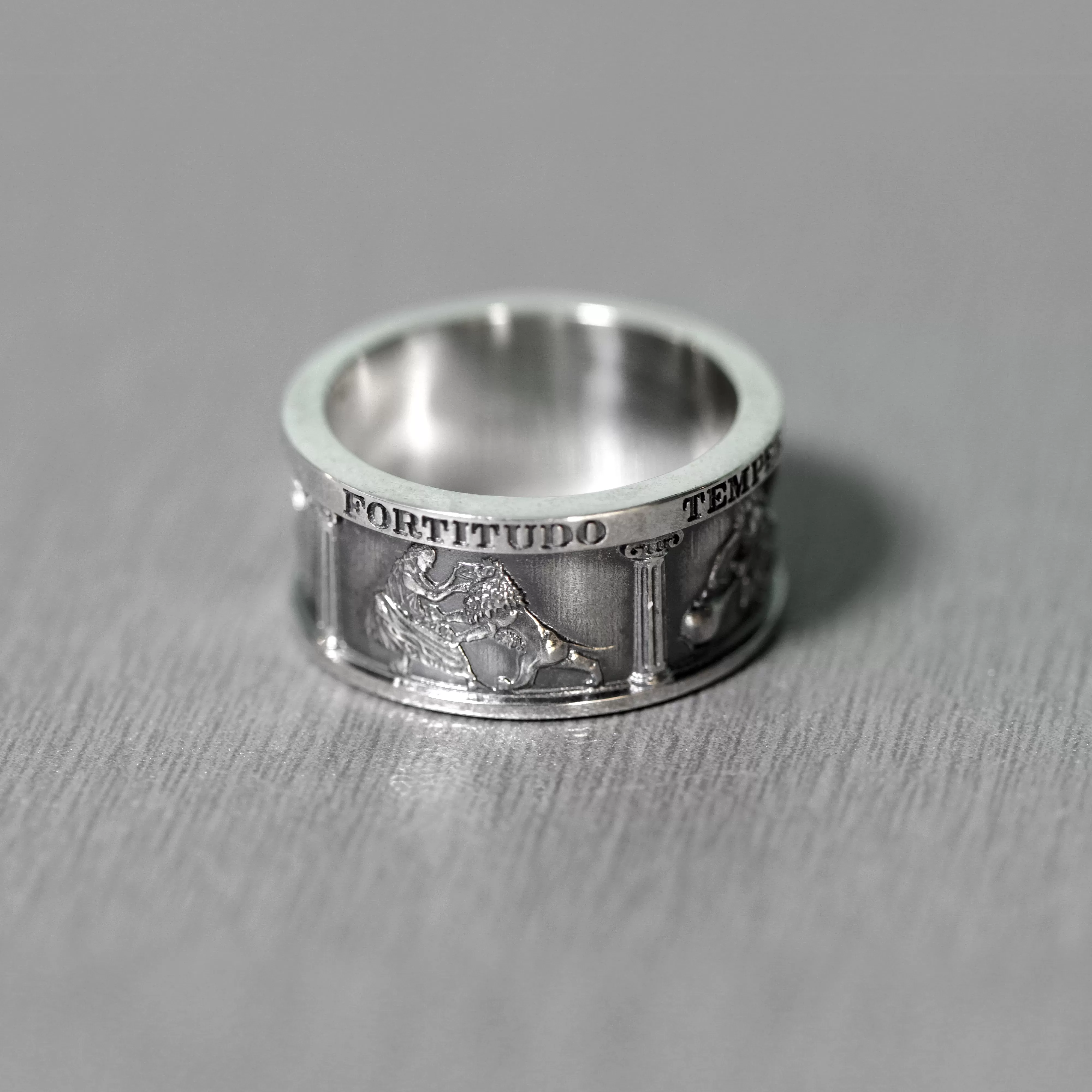 Four Cardinal Virtues, Theological Band Ring, Occult Ring, Lawyer Gift, Sterling Silver Stoic Ring