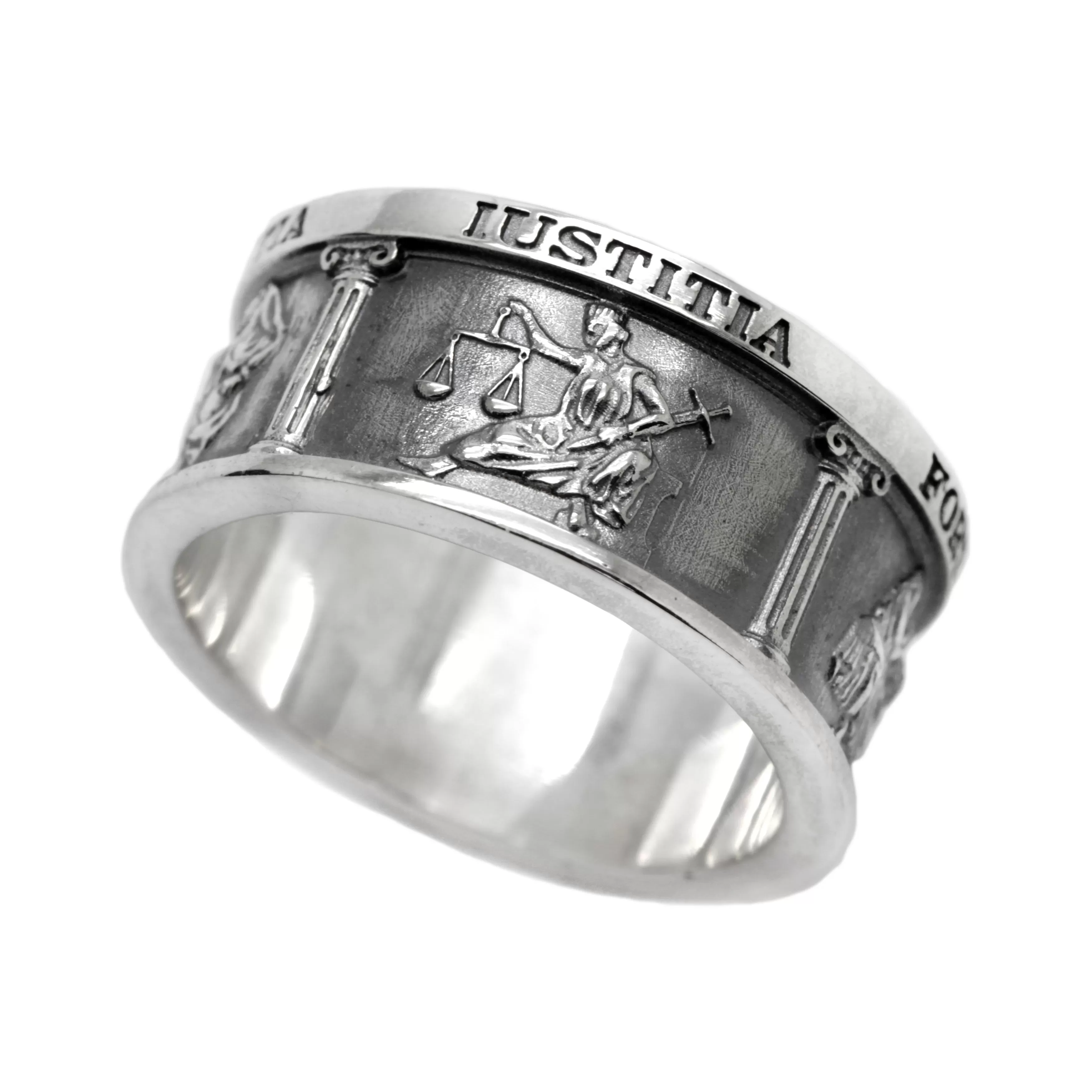 Four Cardinal Virtues, Theological Band Ring, Occult Ring, Lawyer Gift, Sterling Silver Stoic Ring