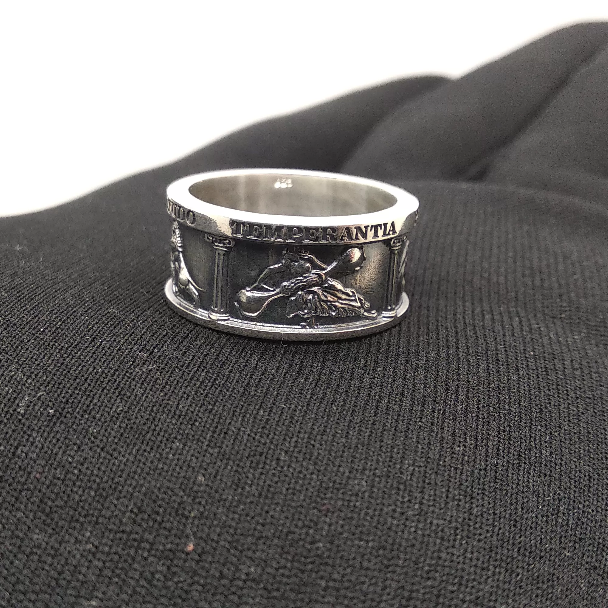 Four Cardinal Virtues, Theological Band Ring, Occult Ring, Lawyer Gift, Sterling Silver Stoic Ring