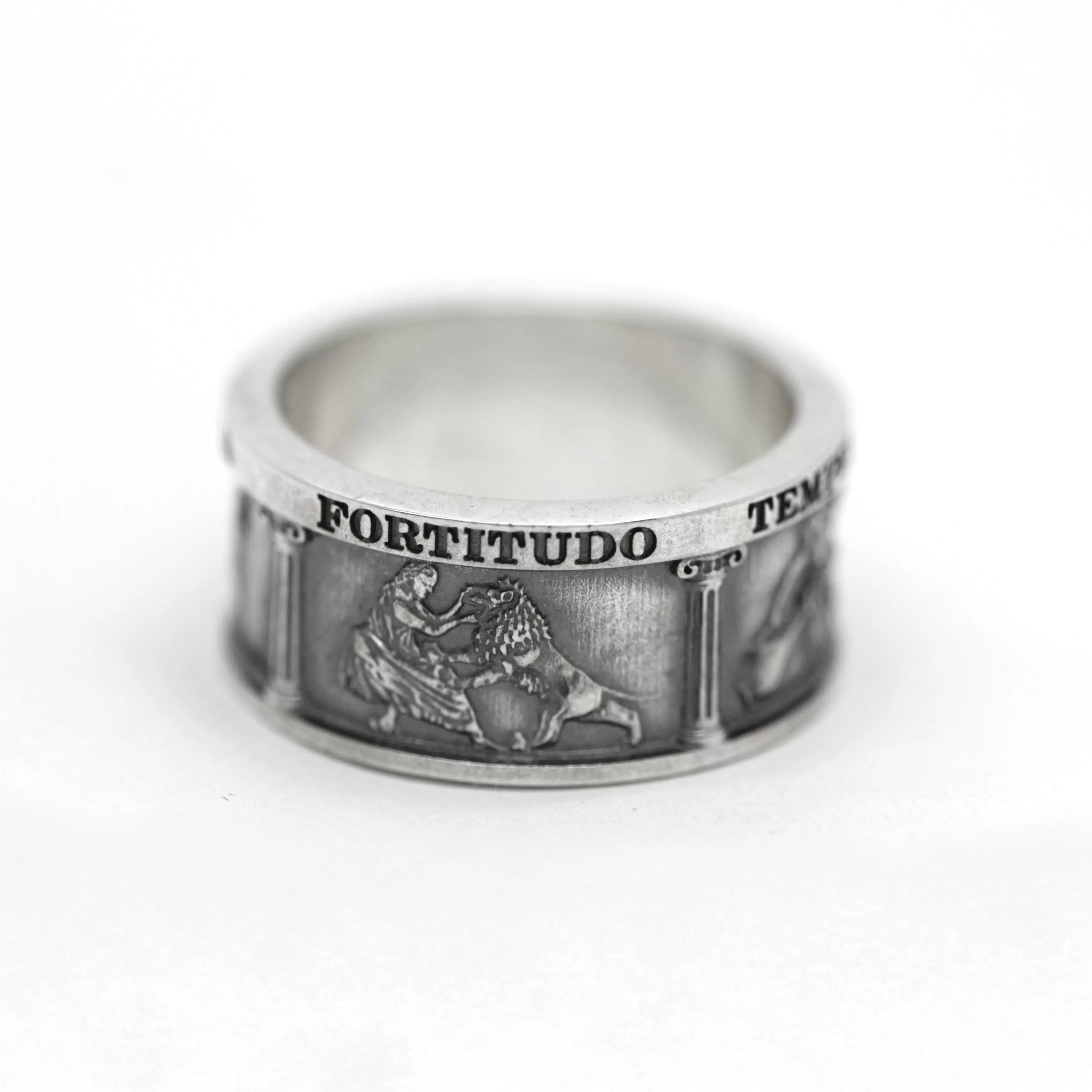 Four Cardinal Virtues, Theological Band Ring, Occult Ring, Lawyer Gift, Sterling Silver Stoic Ring