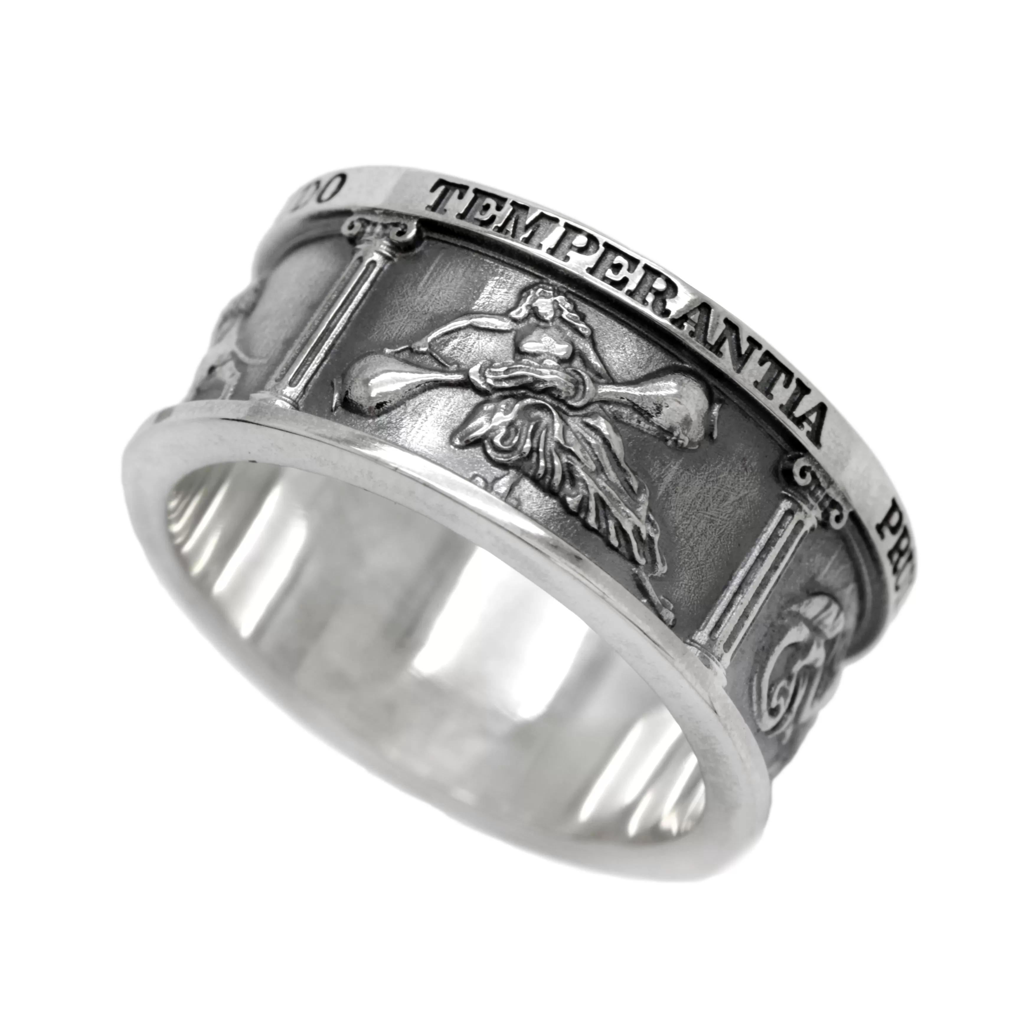 Four Cardinal Virtues, Theological Band Ring, Occult Ring, Lawyer Gift, Sterling Silver Stoic Ring