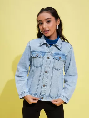 Girls Ice Blue Acid Wash Denim Jacket