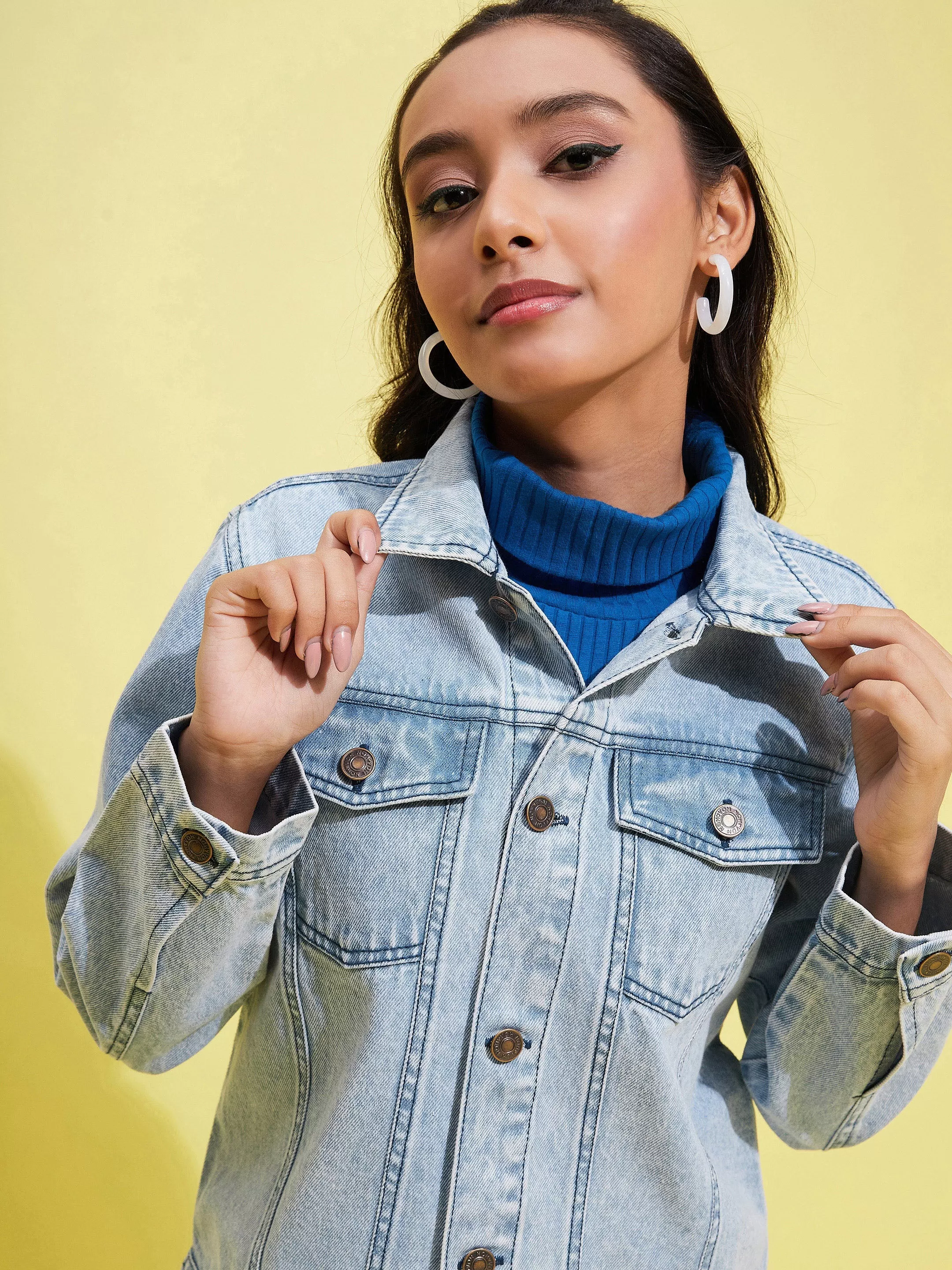 Girls Ice Blue Acid Wash Denim Jacket