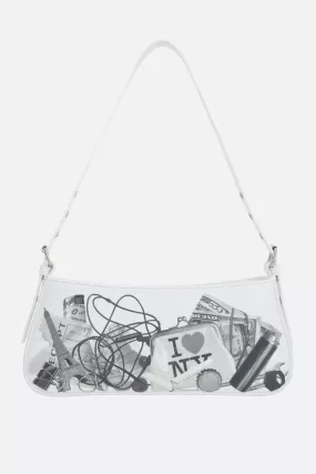 graphic print smooth leather shoulder bag