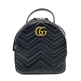 Gucci GG Marmont Calfskin Matelasse Black Leather Backpack