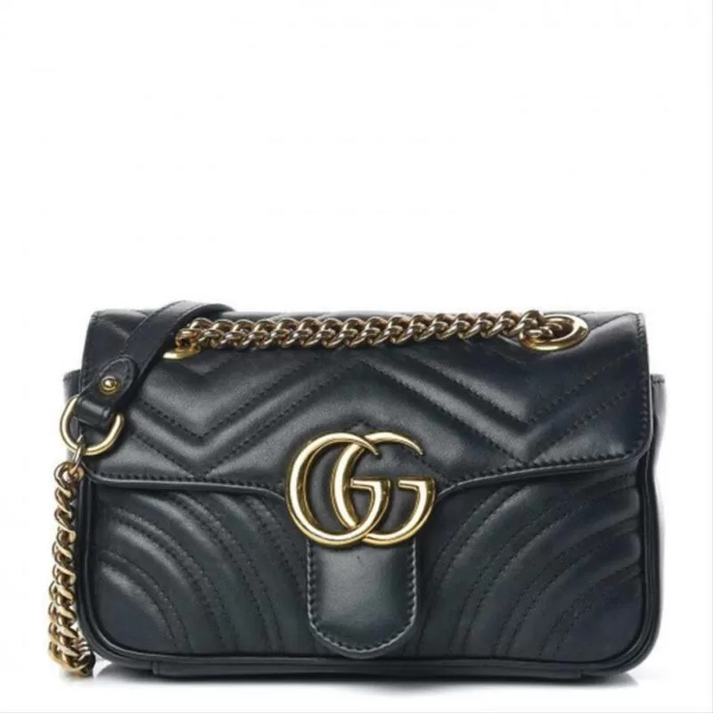 Gucci Marmont Calfskin Matelasse Mini Gg Black Leather Cross Body Bag