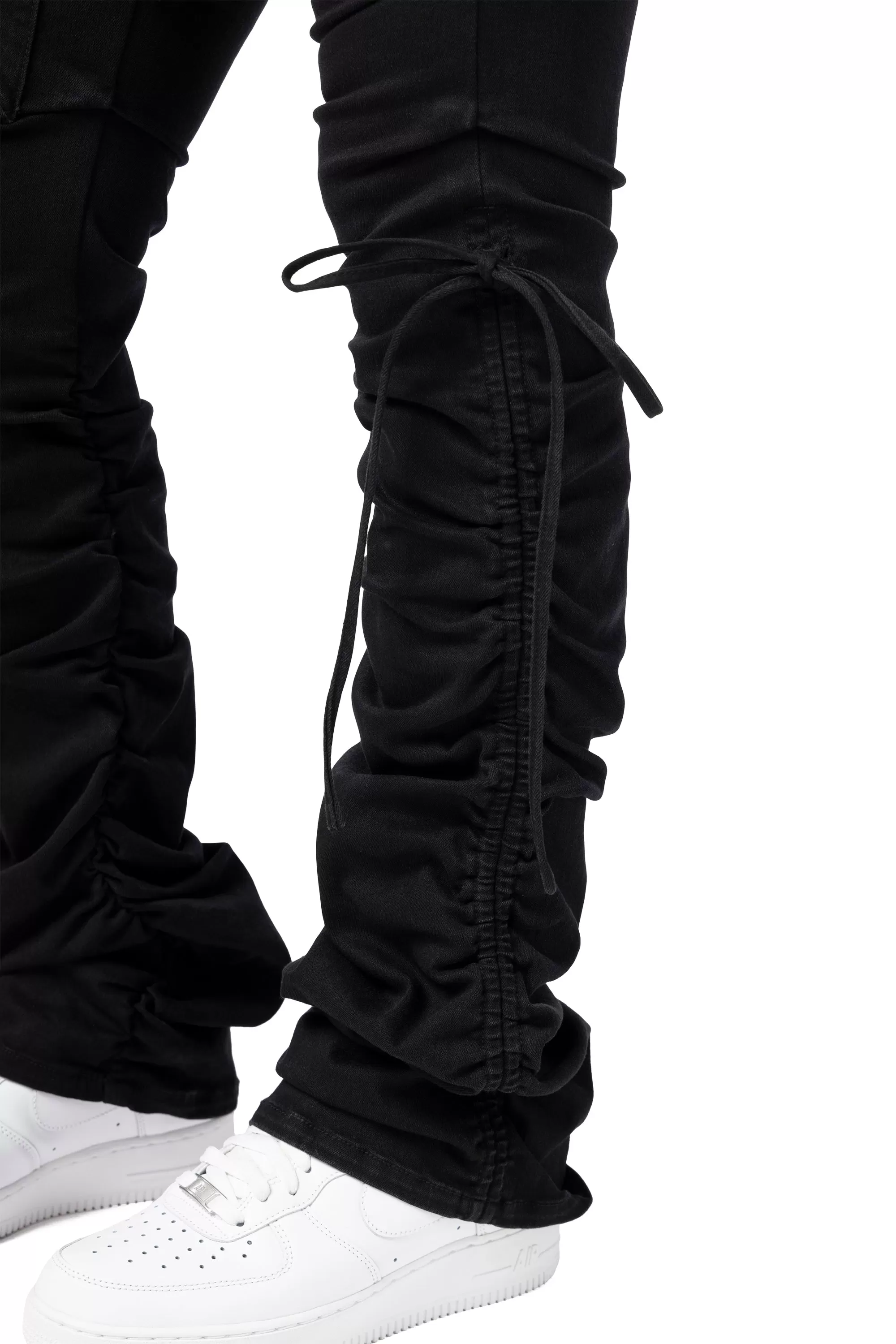 High Rise Strap Bootcut Twill Pants - Black