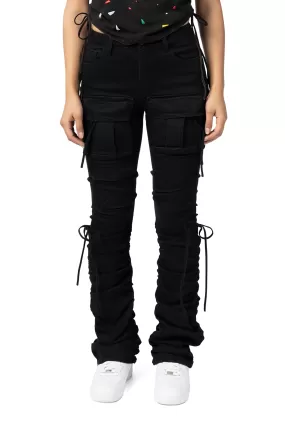 High Rise Strap Bootcut Twill Pants - Black