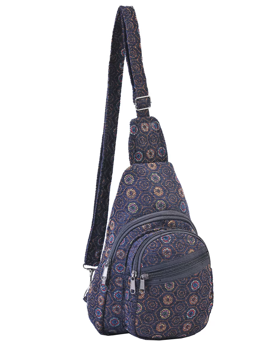 Hippie Boho Cotton Poly Bohemian Sling Bag Backpack Black Mandala