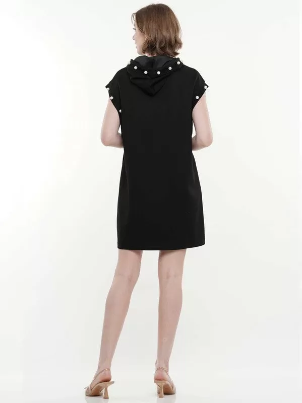 Hooded Pearl Dress - Black