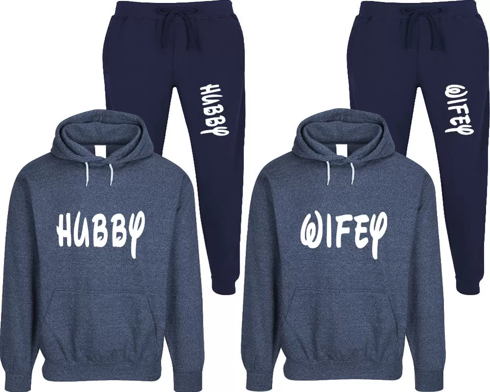 Hubby Wifey Couple Speckle Hoodies and Jogger Pants Matching Top&Bottom Sets