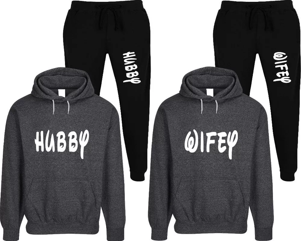 Hubby Wifey Couple Speckle Hoodies and Jogger Pants Matching Top&Bottom Sets