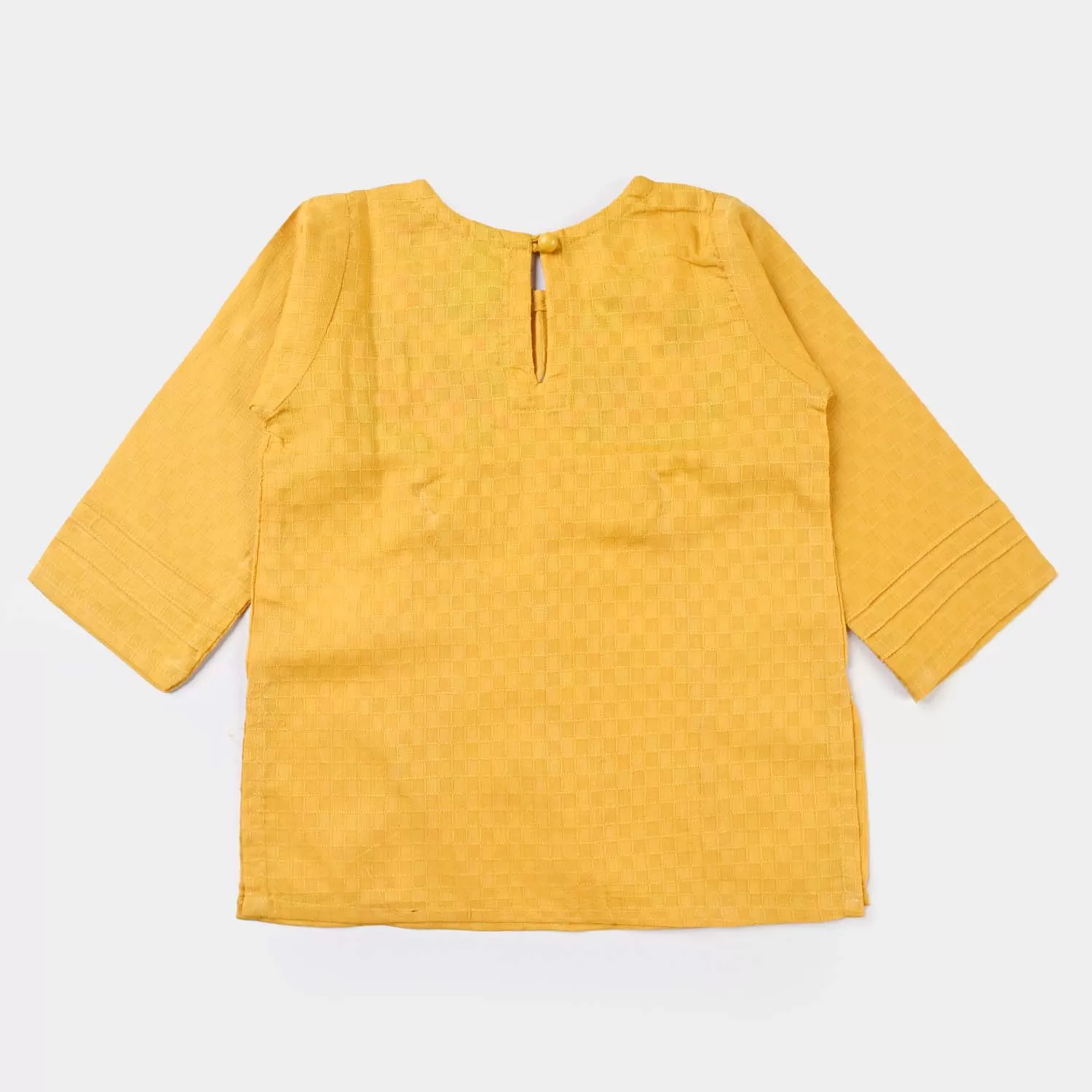 Infant Girls Dobby EMB Kurti Megical Garden-Mustard