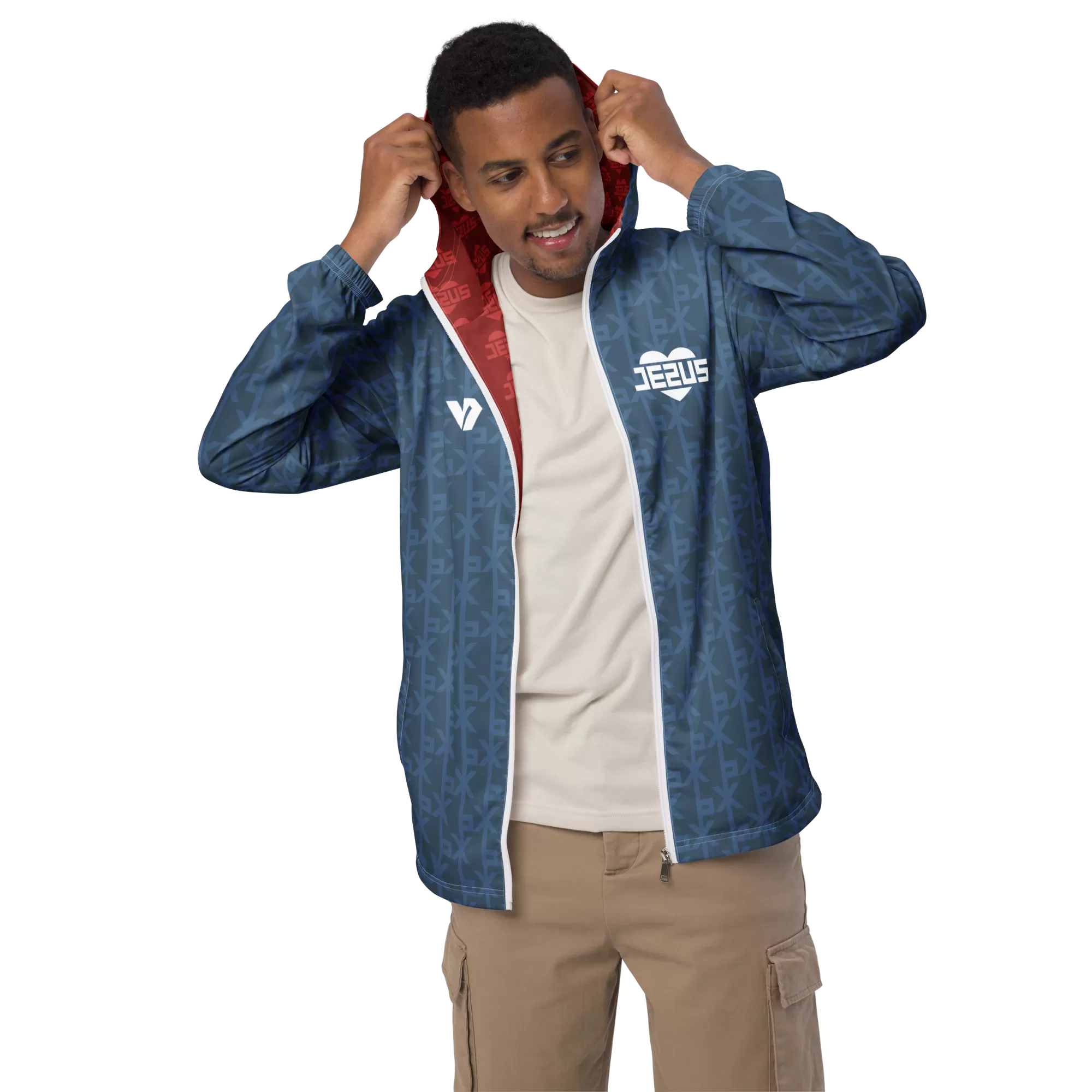 Jesus Loves You His Blood  Blue Athletic Men’s windbreaker