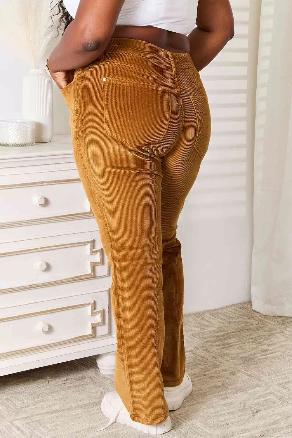 Judy Blue Mid Rise Corduroy Pants in  Camel