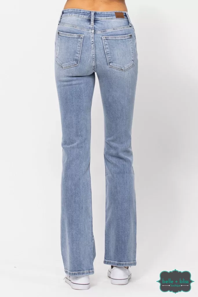 Judy Blue "Jaylan" Mid Rise Non Distressed Bootcut Denim - Light Wash