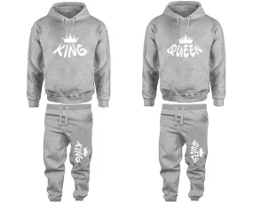 King Queen Couple Pullover Hoodie and Jogger Pants, Matching Top Bottom Sets