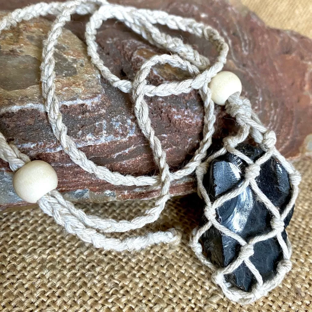 Large Elite Shungite Nugget Adjustable Necklace, Natural Hemp Cord