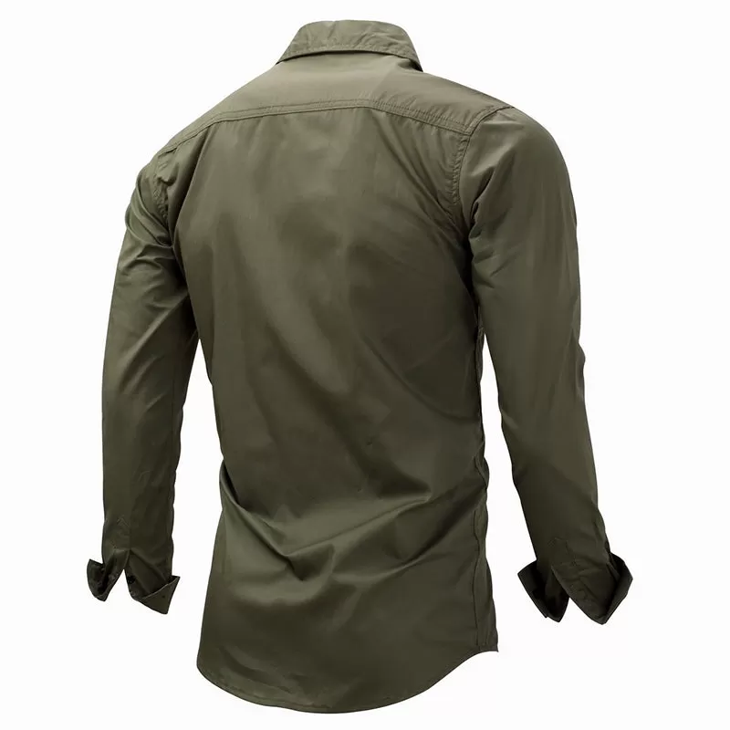 Long Sleeve Lapel Zipper Cotton Military Outdoor Casual Men Shirt