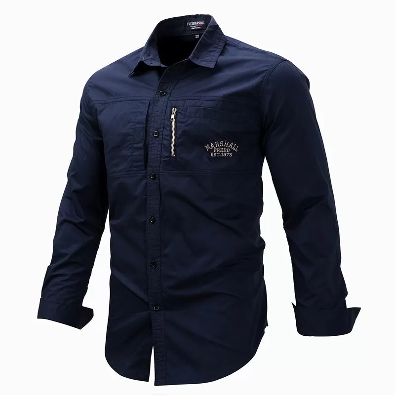 Long Sleeve Lapel Zipper Cotton Military Outdoor Casual Men Shirt