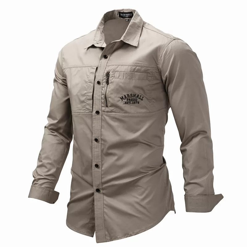 Long Sleeve Lapel Zipper Cotton Military Outdoor Casual Men Shirt