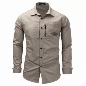 Long Sleeve Lapel Zipper Cotton Military Outdoor Casual Men Shirt