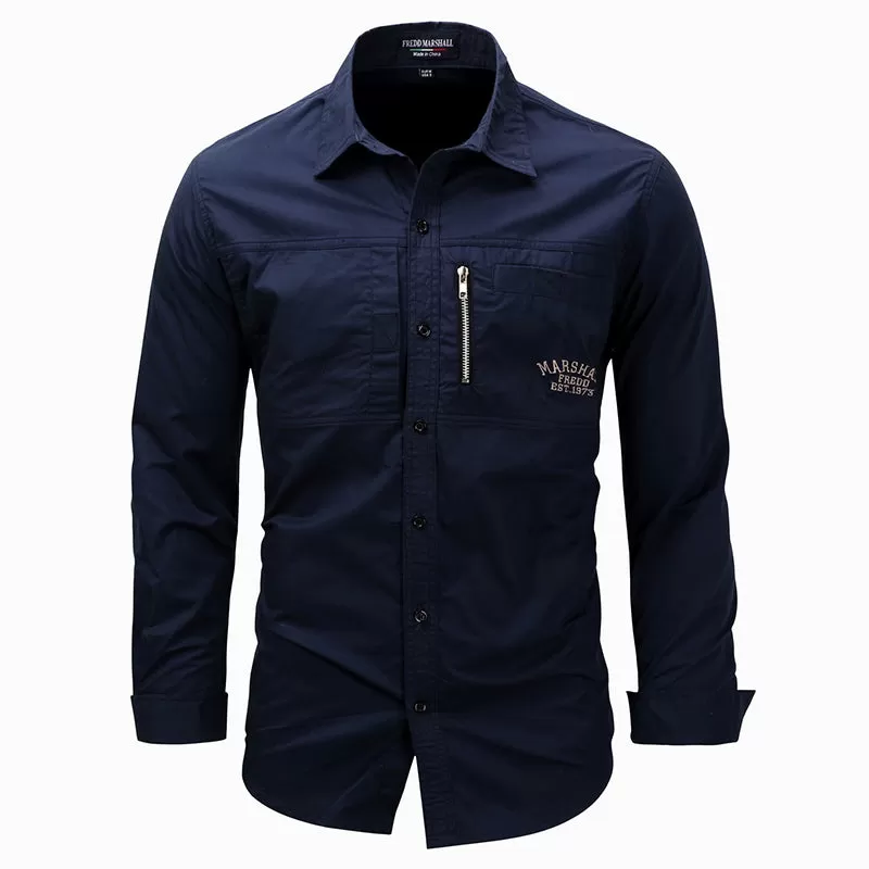 Long Sleeve Lapel Zipper Cotton Military Outdoor Casual Men Shirt