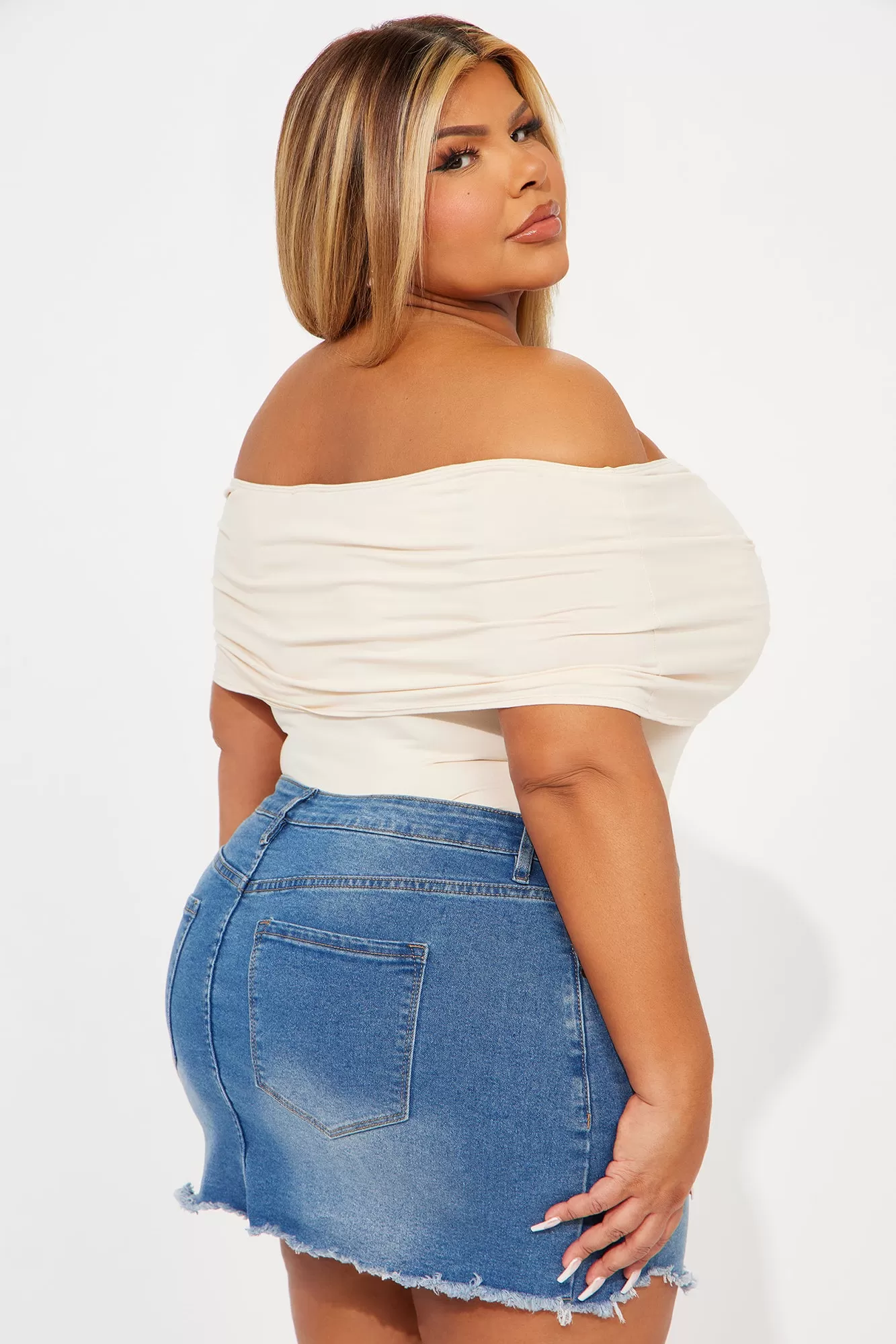 Love Island Off Shoulder Bodysuit - Cream