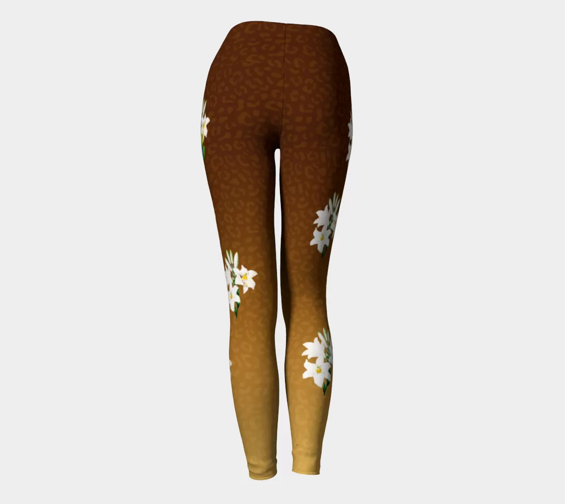 Lunging Leopards Blooming Lilies Yoga Leggings