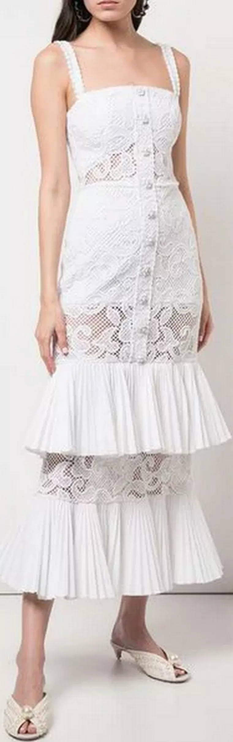 'Lyssa' Tiered Ruffled Cotton-Blend Lace Midi White Dress