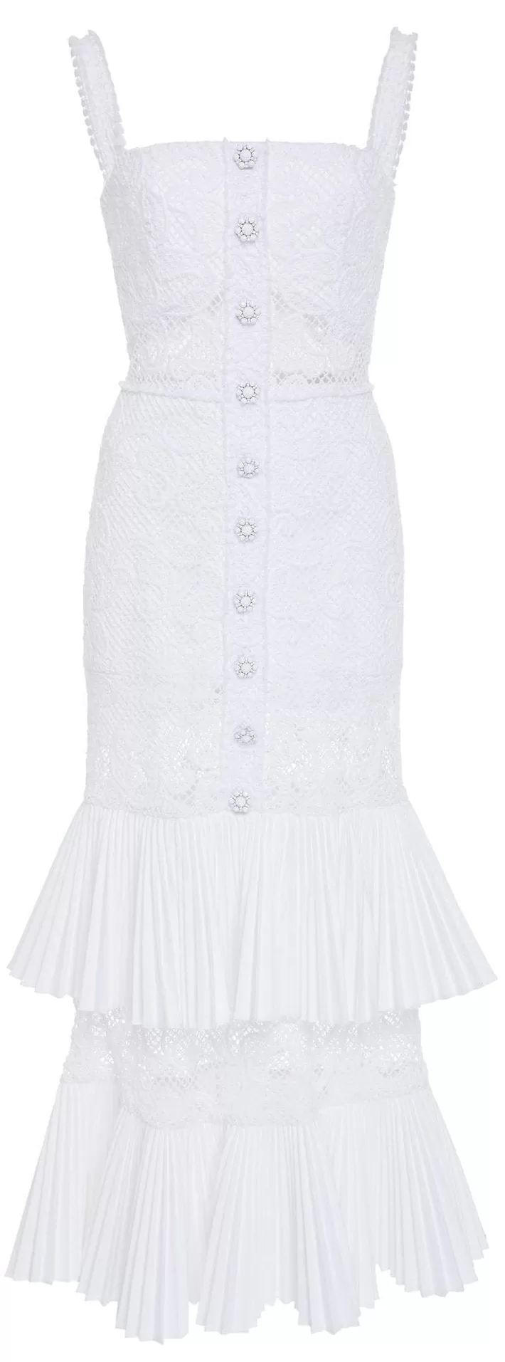 'Lyssa' Tiered Ruffled Cotton-Blend Lace Midi White Dress