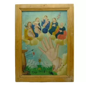 Mano Poderosa All-Powerful Hand 19th Century Mexican Retablo #171