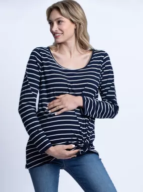 Maternity Cotton Swing Long Sleeve Tee Top - Stripes