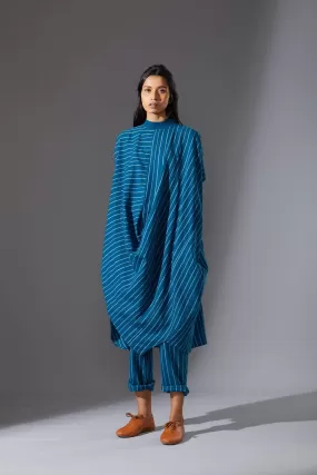 Mati Blue Cowl Tunic With Ribbed Collar